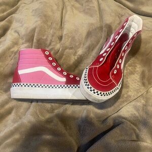 Vans Red and White Sk8-Hi Checkerboard High Tops